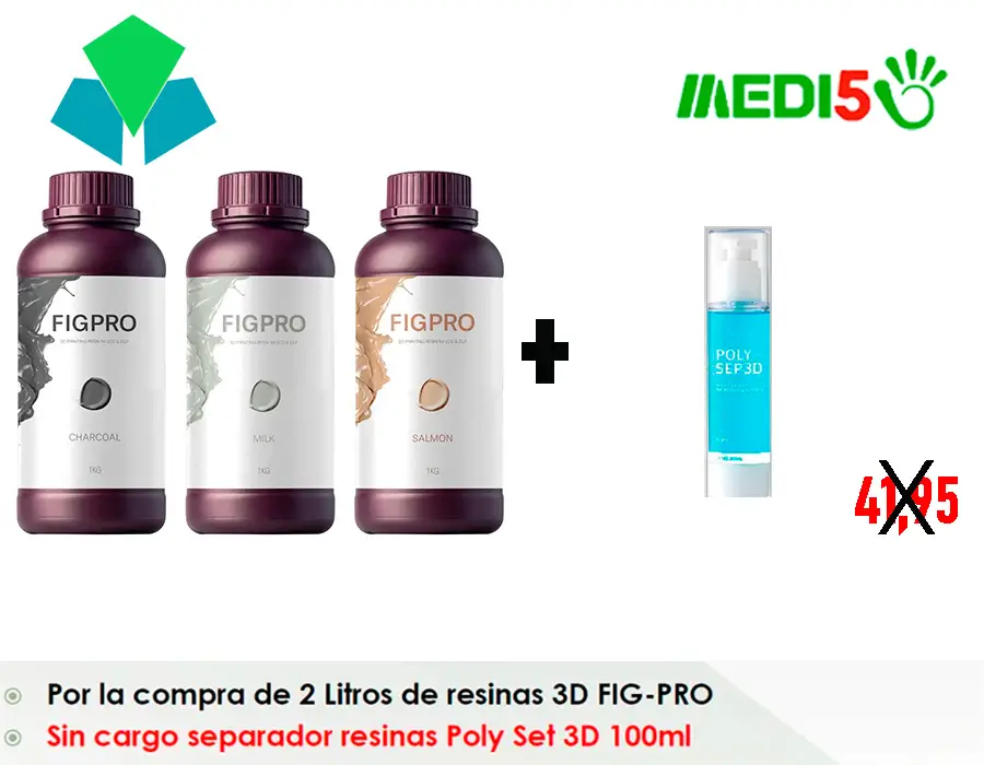 Por la compra de 2 litros de resinas 3D Fig-Pro sin cargo separador de resinas Poly Set 3D 100 ml