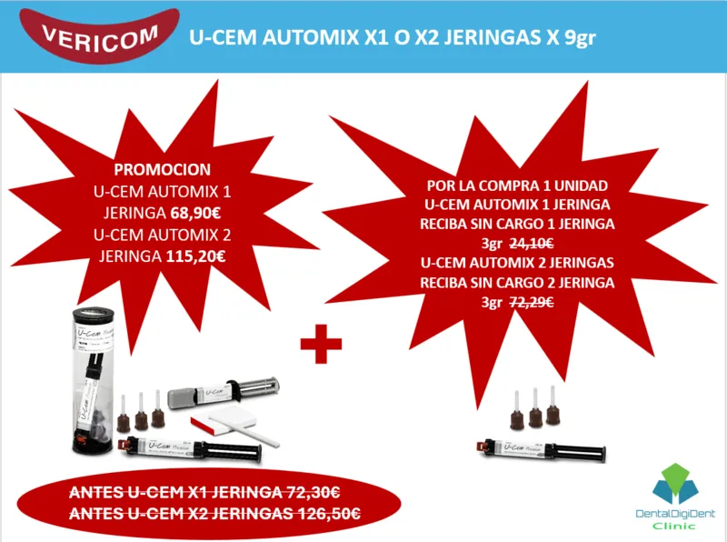 U-CEM AUTOMIX X1 O X2 JERINGAS X 9gr comercializado por Dentaldigidentsolutions en España Francia Portugal e Italia