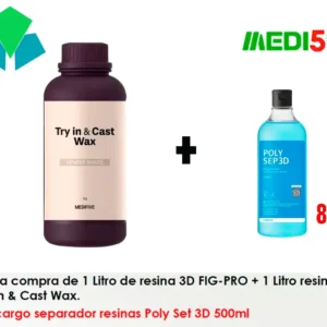 Un litro de resina 3D FIG-PRO mas un Litro de resina Try in & Cast wax te llevas sin cargo un separador Poly Set 3D de 500ml