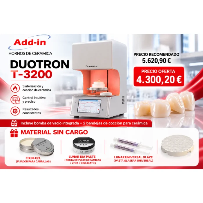 Oferta horno de cerámica Add-in Duotron T-3200 con bomba de vacío, bandejas de cocción y material dental sin cargo