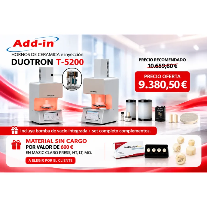Oferta horno Add-in Duotron T-5200 para cerámica e inyección con bomba de vacío, complementos y material MAZIC Claro Press sin cargo