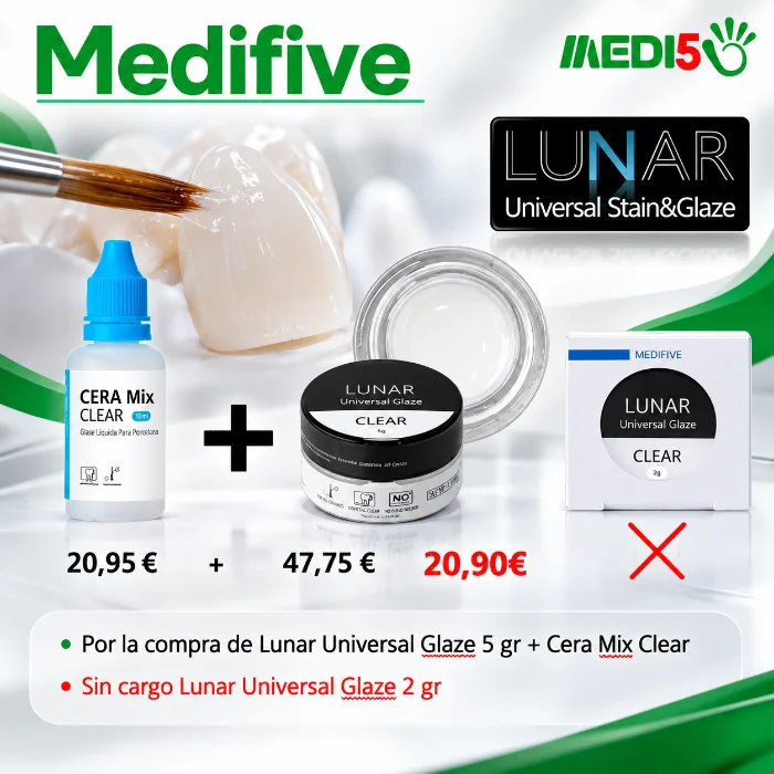 Oferta Medifive Lunar Universal Glaze Clear 5 gr con Cera Mix Clear y Lunar Universal Glaze 2 gr sin cargo