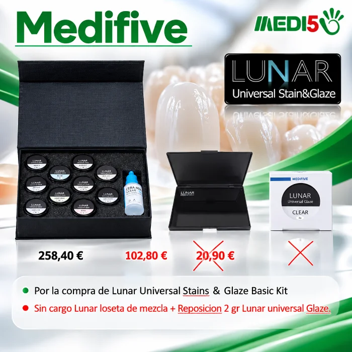 Oferta Medifive Lunar Universal Stains & Glaze Basic Kit con loseta de mezcla y Lunar Universal Glaze Clear 2 gr sin cargo
