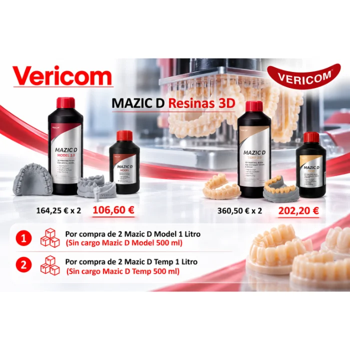 Oferta Vericom MAZIC D resinas 3D Model y Temp con envase de 500 ml sin cargo