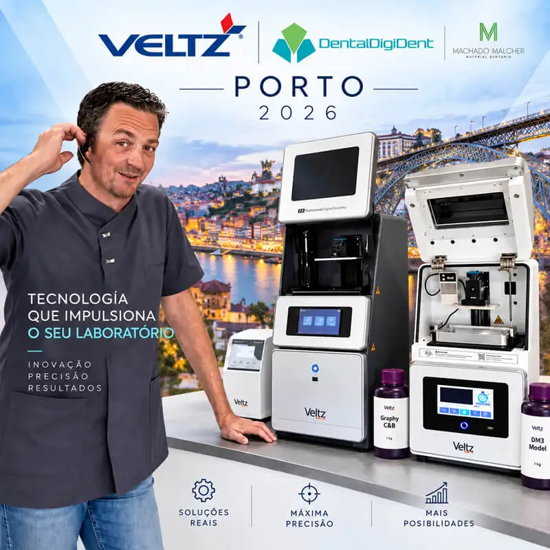 VELTZ Symposium Porto 2026 sobre impresión 3D dental, organizado por DentalDigiDent Solutions con Machado Malcher